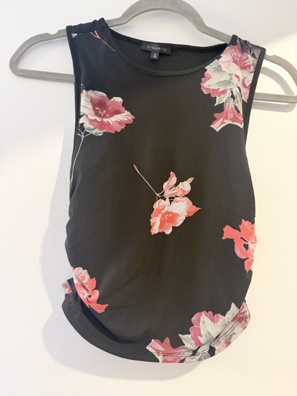 Dynamite Black Tank Top with Pink Floral Print